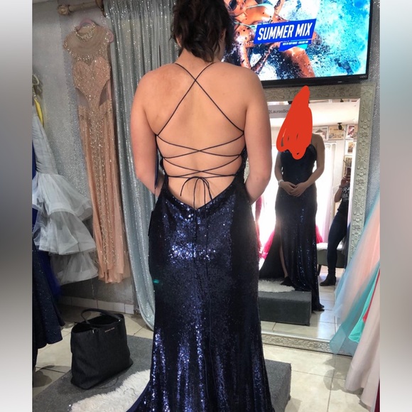 Sweetheart blue sequin prom dress